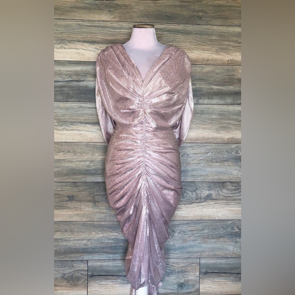 Vintage 80’s Zum Zum pink metallic ruched dress XS / S